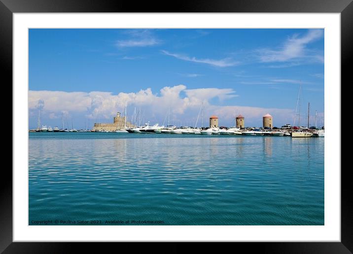 Mandraki harbor, Rhodes Greece Framed Mounted Print by Paulina Sator