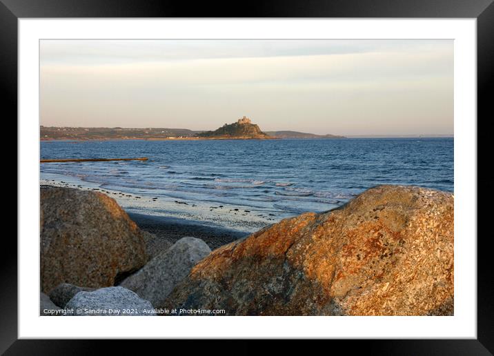 St Micheals Mount. Cornwall sunset. Framed Mounted Print by Sandra Day