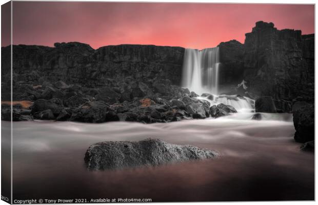 Oxararfoss waterfall Canvas Print by Tony Prower