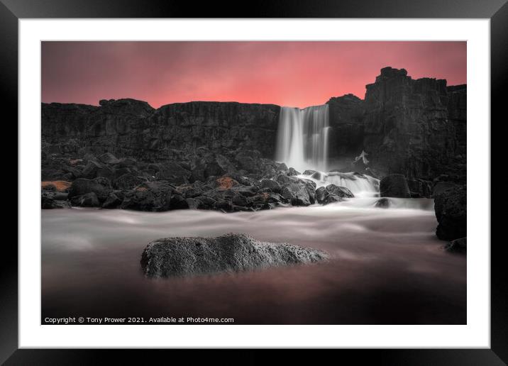 Oxararfoss waterfall Framed Mounted Print by Tony Prower