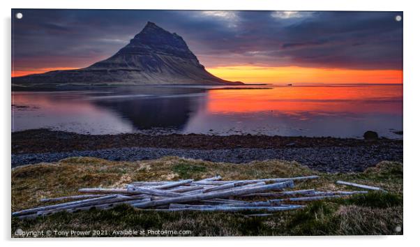 Kirkjufell mountain, beach Acrylic by Tony Prower