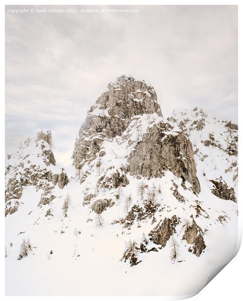 Mountain rocky peak in the snow Print by Paolo Cordoni