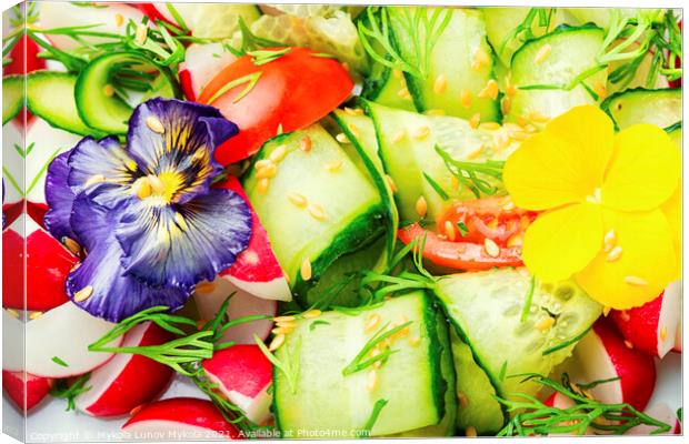 Spring vegetable salad with flowers,food background Canvas Print by Mykola Lunov Mykola