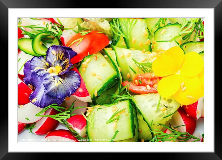 Spring vegetable salad with flowers,food background Framed Mounted Print by Mykola Lunov Mykola