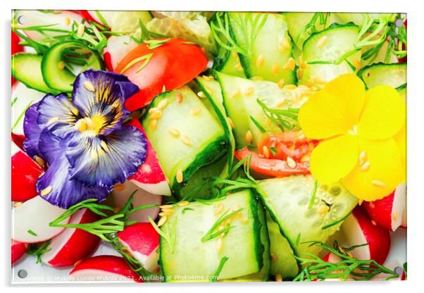 Spring vegetable salad with flowers,food background Acrylic by Mykola Lunov Mykola