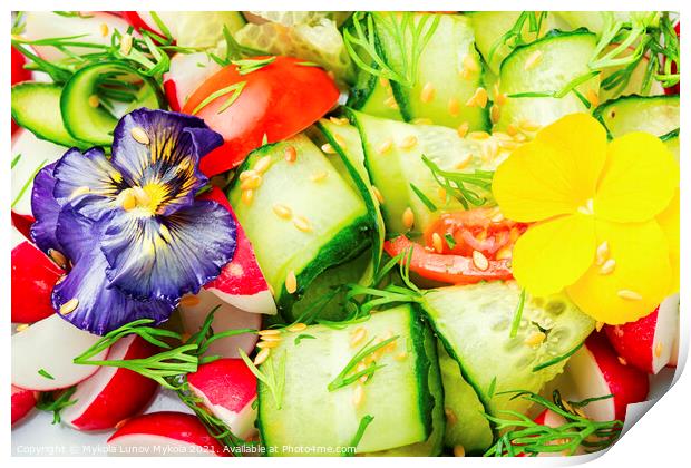 Spring vegetable salad with flowers,food background Print by Mykola Lunov Mykola