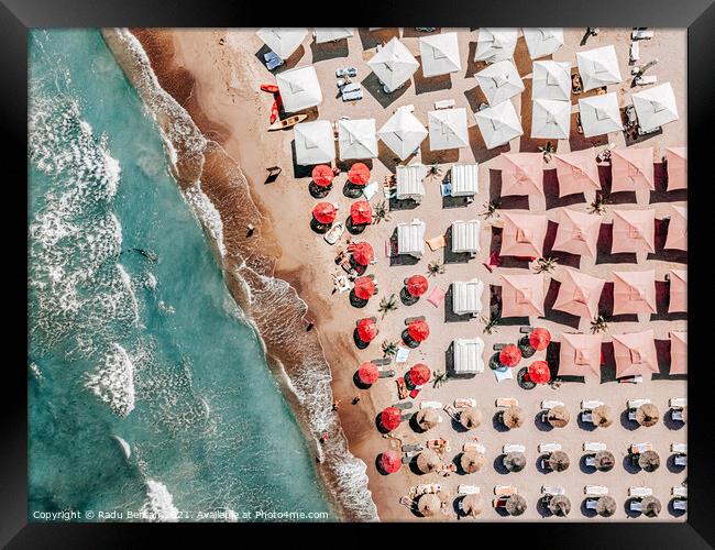 People On Beach, Aerial Photography, Summer Travel Beach Sea Framed Print by Radu Bercan