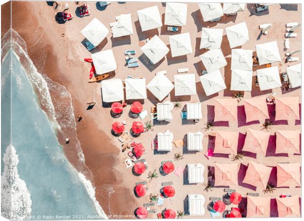People Beach Umbrellas, Aerial Beach Print Canvas Print by Radu Bercan
