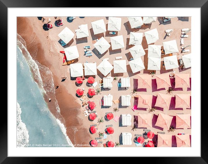 People Beach Umbrellas, Aerial Beach Print Framed Mounted Print by Radu Bercan