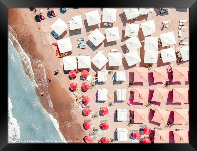 People Beach Umbrellas, Aerial Beach Print Framed Print by Radu Bercan