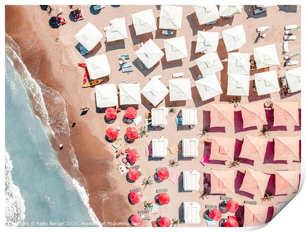 People Beach Umbrellas, Aerial Beach Print Print by Radu Bercan