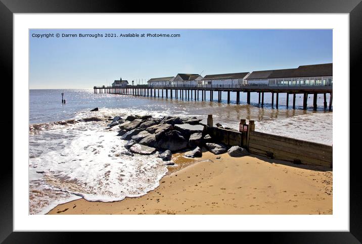 Southwold beach and Pier. Framed Mounted Print by Darren Burroughs