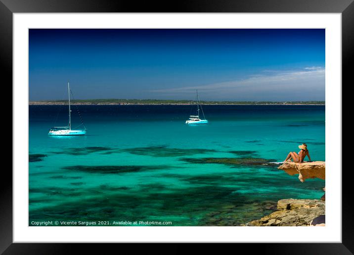 Woman enjoying the sea Framed Mounted Print by Vicente Sargues