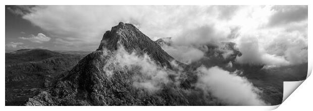 Tryfan Mountain Snowdonia national park wales black and white Print by Sonny Ryse