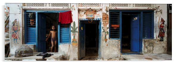 Varanasi street scene india Acrylic by Sonny Ryse