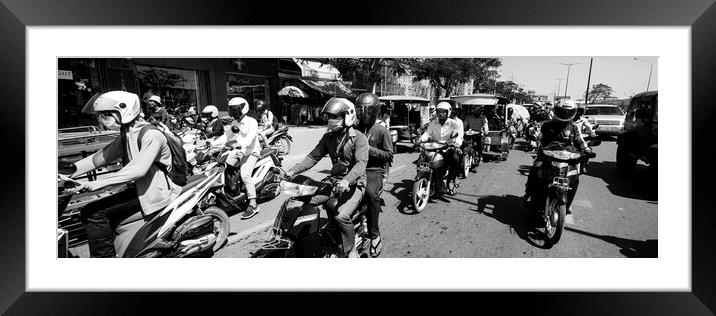 Siem Reap cambodia street motorbikes b&W 2 Framed Mounted Print by Sonny Ryse