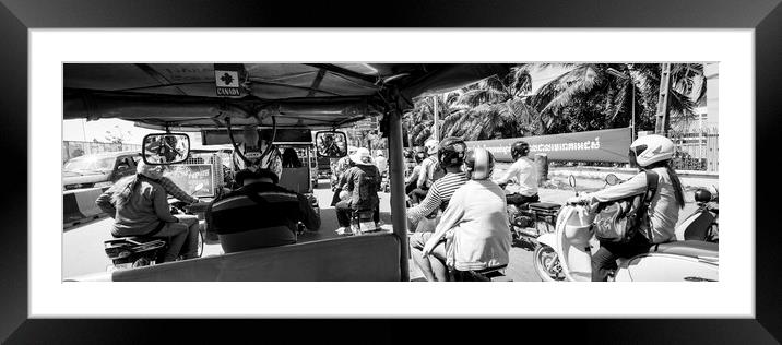 Siem Reap cambodia street motorbikes b&W 3 Framed Mounted Print by Sonny Ryse