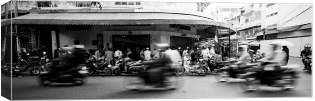Siem Reap cambodia street motorbikes b&W 4 Canvas Print by Sonny Ryse