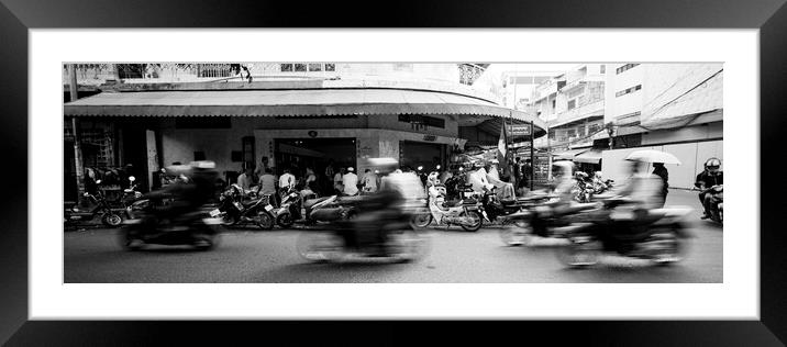 Siem Reap cambodia street motorbikes b&W 4 Framed Mounted Print by Sonny Ryse