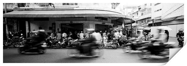 Siem Reap cambodia street motorbikes b&W 4 Print by Sonny Ryse