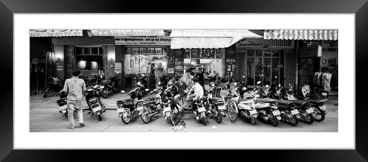 Siem Reap cambodia street motorbikes b&W 5 Framed Mounted Print by Sonny Ryse