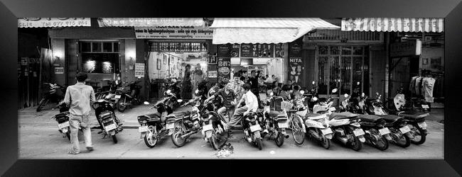 Siem Reap cambodia street motorbikes b&W 5 Framed Print by Sonny Ryse