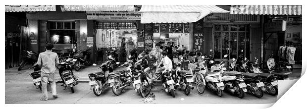 Siem Reap cambodia street motorbikes b&W 5 Print by Sonny Ryse