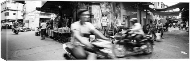 Siem Reap cambodia street motorbikes b&W 6 Canvas Print by Sonny Ryse