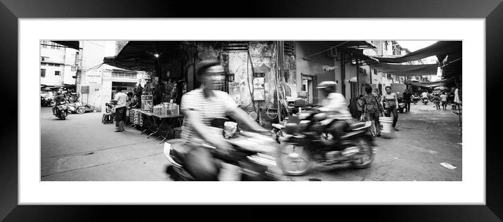 Siem Reap cambodia street motorbikes b&W 6 Framed Mounted Print by Sonny Ryse