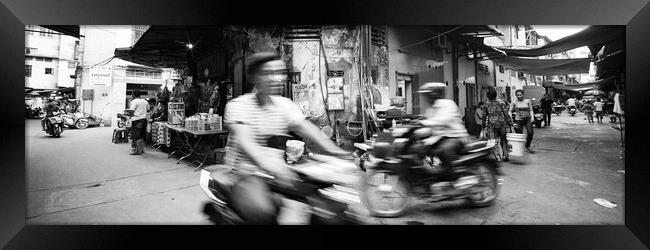 Siem Reap cambodia street motorbikes b&W 6 Framed Print by Sonny Ryse