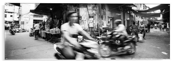 Siem Reap cambodia street motorbikes b&W 6 Acrylic by Sonny Ryse