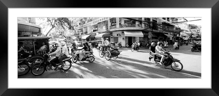 Siem Reap cambodia street motorbikes b&W 7 Framed Mounted Print by Sonny Ryse