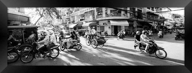 Siem Reap cambodia street motorbikes b&W 7 Framed Print by Sonny Ryse