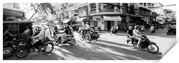 Siem Reap cambodia street motorbikes b&W 7 Print by Sonny Ryse