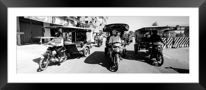 Siem Reap cambodia street motorbikes b&W Framed Mounted Print by Sonny Ryse