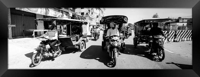 Siem Reap cambodia street motorbikes b&W Framed Print by Sonny Ryse