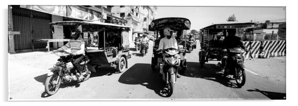 Siem Reap cambodia street motorbikes b&W Acrylic by Sonny Ryse