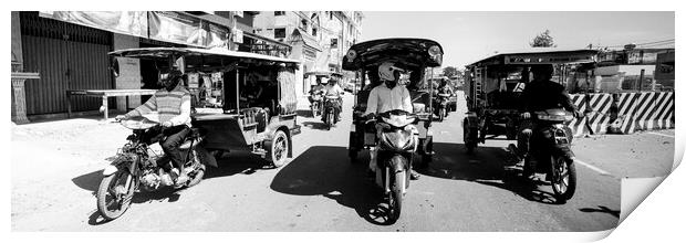 Siem Reap cambodia street motorbikes b&W Print by Sonny Ryse