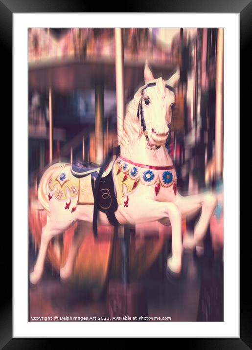 Vintage carousel, antique wooden horse Framed Mounted Print by Delphimages Art