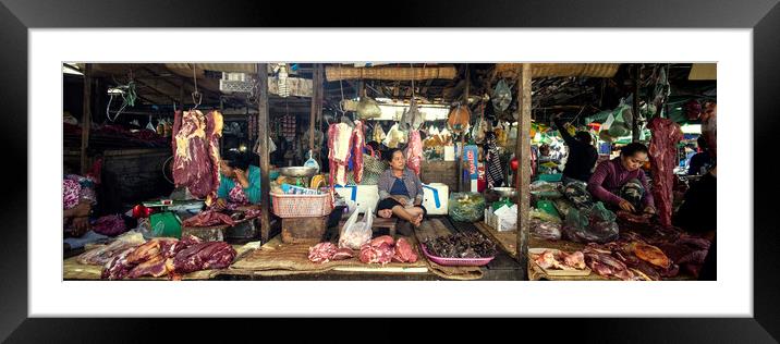 Siem Reap street market meat stall cambodia Framed Mounted Print by Sonny Ryse