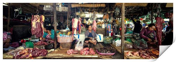 Siem Reap street market meat stall cambodia Print by Sonny Ryse