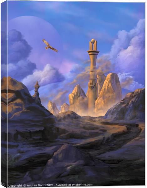 Fantasy landscape with tower Canvas Print by Andrea Danti