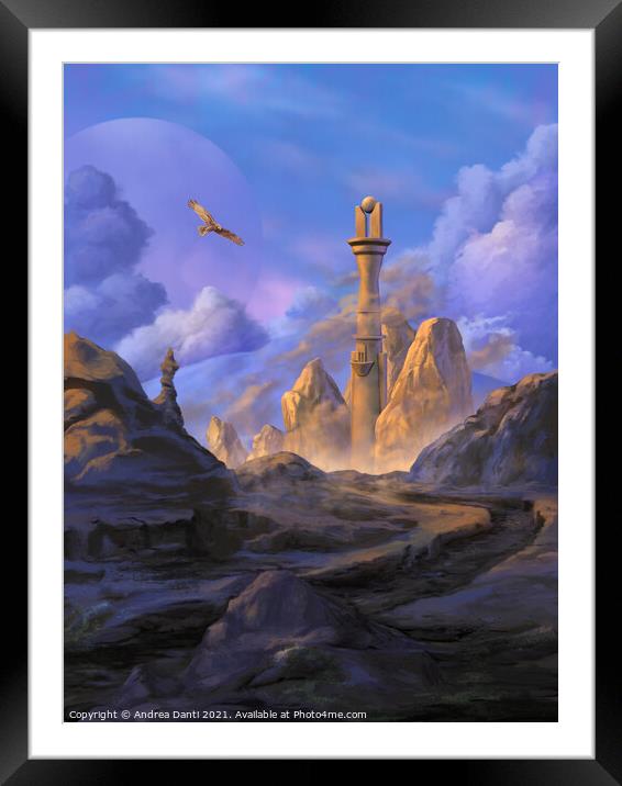 Fantasy landscape with tower Framed Mounted Print by Andrea Danti