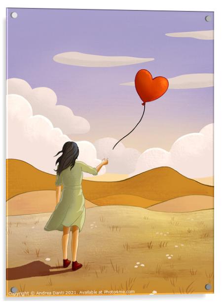 Young girl and heart shaped balloon Acrylic by Andrea Danti