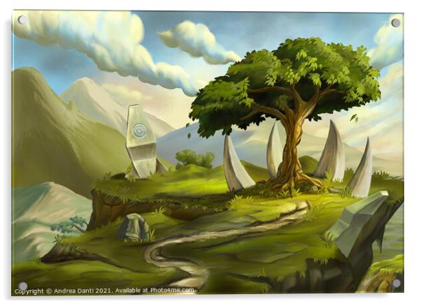 Sacred tree in a fantasy landscape Acrylic by Andrea Danti