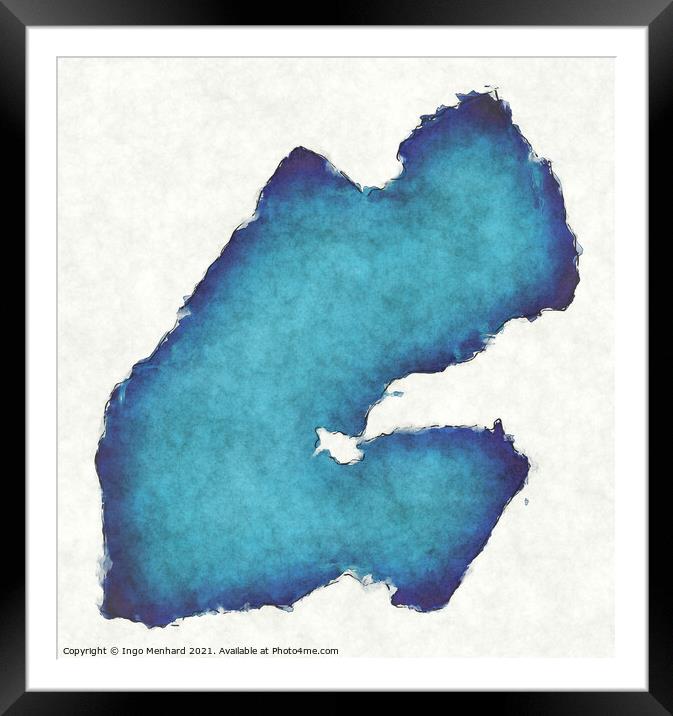Djibouti map with drawn lines and blue watercolor illustration Framed Mounted Print by Ingo Menhard