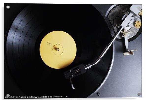 The Nostalgic Sounds of a Yellow Label Vinyl Recor Acrylic by Angelo DeVal