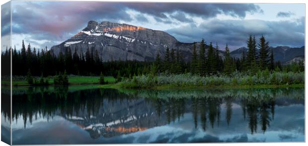 Cascade Montain and Ponds Banff national park rockies Canvas Print by Sonny Ryse