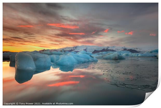 Iceberg dusk reflection Print by Tony Prower