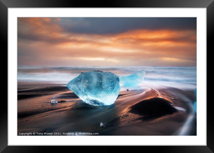 Blue ice boulder Framed Mounted Print by Tony Prower